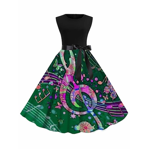 

Dame Retro Rød 1950-tallet Vintage kjole Midikjole Daglig Stevnemøte Rynket Med belte Note Crew-hals Ermeløs Tynn Sommer Vår 2023 Blå Grønn S M L XL