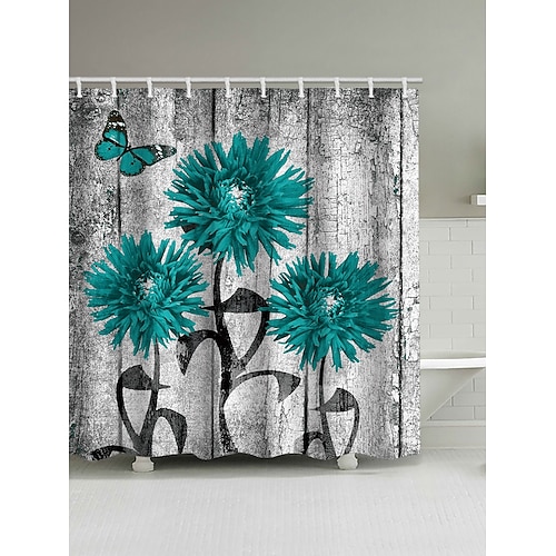 

Duschvorhang mit Haken für Badezimmer, bunt bemaltes Holz, Duschvorhang, Planke, rustikales Bauernhaus, Holz, Vintage, Scheunentor, Badezimmer-Dekor-Set, Polyester, wasserdicht, 12er-Pack