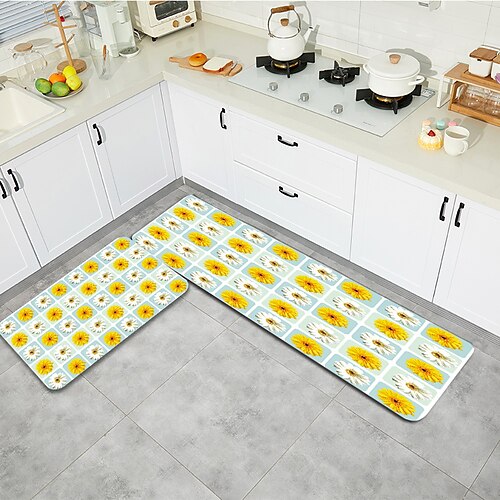 

Alfombrilla floral para cocina, alfombra de tierra de diatomeas, superabsorbente, para puerta de cocina, alfombrilla para pies de secado rápido, alfombrilla para puerta de entrada, alfombra