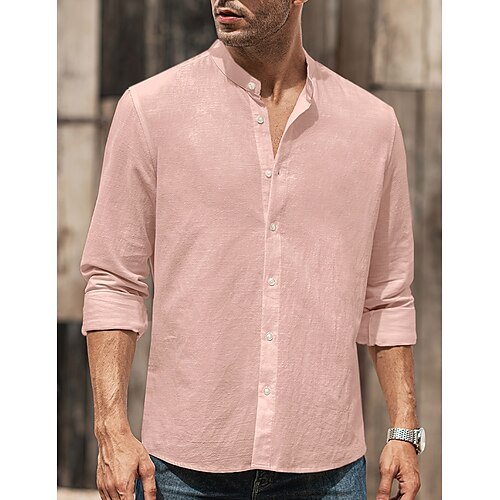

Per uomo camicia di lino Camicia Camicia estiva Maglietta informale Camicia da spiaggia Rosa Manica lunga Liscio Colletto alla coreana Primavera estate Hawaiano Per eventi Abbigliamento Di base