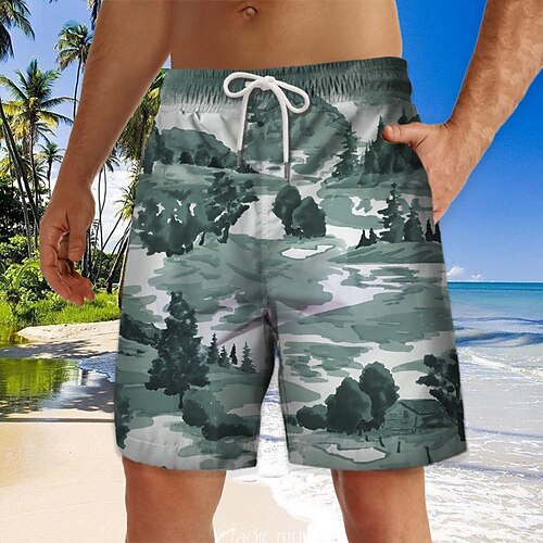 

Herre Surfeshorts Badeshorts Snorer med mesh fôr Elastisk midje Tre Grafiske trykk Landskap Hurtigtørkende Kort Avslappet Daglig Ferie Hawaiisk Bohem Lilla Grønn Mikroelastisk