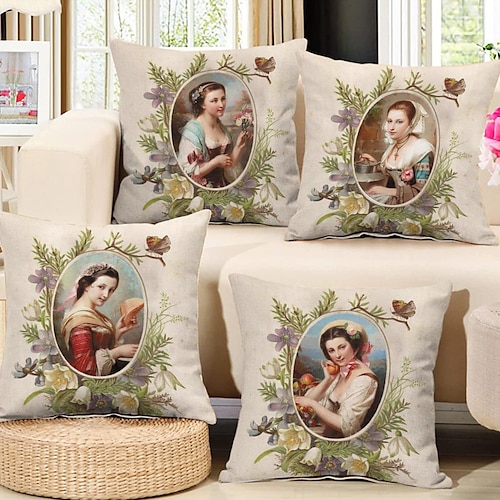 

Victorian Portrait Double Side Pillow Cover 4PC Vintage Soft Decorative Square Cushion Case Pillowcase for Bedroom Livingroom Sofa Couch Chair