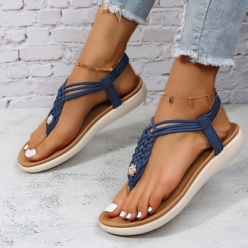 

Mujer Sandalias Playa de Boho Bohemia Chancletas Sandalias trenzadas Diario Playa Conjunto de zapatos y bolsos a juego Ahuecado Cuentas Tacón Plano Puntera abierta Minimalismo Cuero Sintético Banda