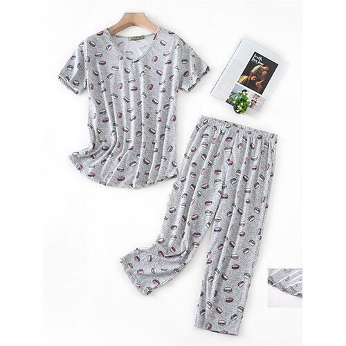 

Per donna Pigiami Top e pantalone del pigiama Completi Animali Cartoni animati Di tendenza Informale Morbido Interni Giornaliero Da letto Cotone Traspirante Girocollo Manica corta maglietta Pantalone