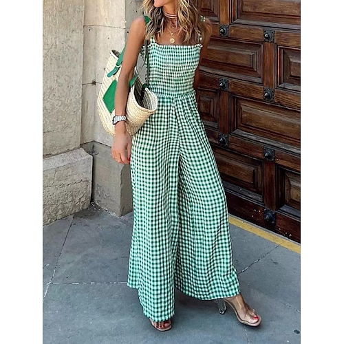 

Damen Jumpsuit Hohe Taillenlinie Bedruckt Plaid Quadratischer Ausschnitt Strassenmode Urlaub Strasse Täglich Regular Fit Ärmellos Schwarz Rote Königsblau S M L XL Sommer