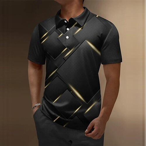 

Herre Button Up Poloer POLO T-skjorte Golf skjorte Grafiske trykk Geometri Aftæpning Gul utendørs Gate Kort Erme Trykt mønster Klær Sport Mote Gatemote Designer