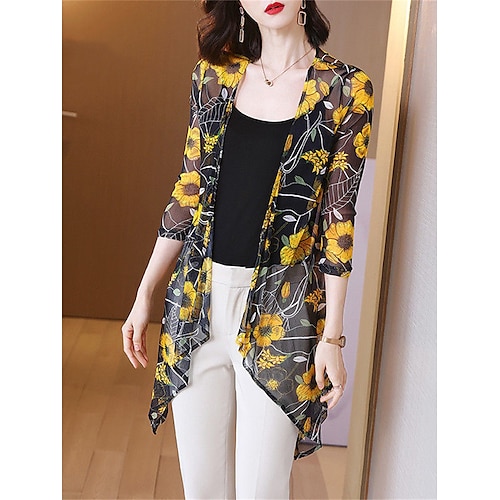 

Per donna Giubbotto Giacca sportiva Esterno Stampa Fiore decorativo Traspirante Streetwear Standard Capispalla Manica a 3/4 Estate Nero M