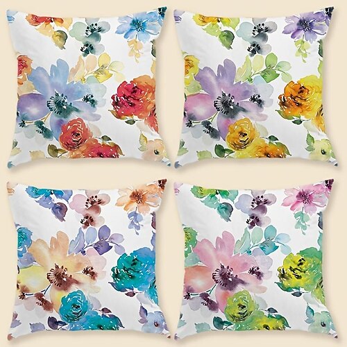 

Aquarell Blumen doppelseitiger Kissenbezug 4pc weicher dekorativer quadratischer Kissenbezug Kissenbezug für Schlafzimmer Wohnzimmer Sofa Couch Stuhl