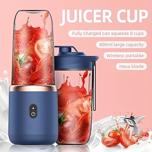 

Portable Juicer Cup Juicer Fruit Juice Cup Ice Crush Cup Automatic Small Electric Juicer 6 Blades Smoothie Blender Food Processor