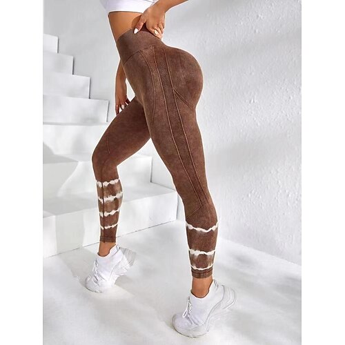 

Dame Leggings Scrunch Butt Sømløs Bootcut Midjekontroll Rumpeløft 4-veis strøk Høy Midje Yoga & Danse Sko Trening Treningsøkt Strømpebukse Batikkfarget Rød Brun Spandex sport Sportsklær