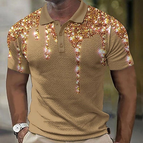

Herre Vaffel poloskjorte Button Up Poloer Lapel Polo POLO T-skjorte Golf skjorte Gradert Grafiske trykk Aftæpning Blå Gull Grønn Grå utendørs Gate Kortermet Trykt mønster Klær Mote Designer Fritid