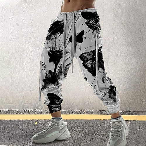 

Homme Joggings Pantalon Jogger Pantalon Cordon Taille elastique Impression 3D Papillon Imprimés Photos Confort Sport extérieur Casual du quotidien Mélange de Coton Vêtement de rue Design Gris