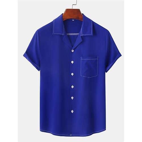 

Herre Skjorte Button Up skjorte Sommer skjorte Casual skjorte Sort Hvid Vin Kongeblå Blå Kortærmet Vanlig Lejrhalsbånd Daglig Ferierejse Frontlomme Tøj Mode Afslappet Bekvem