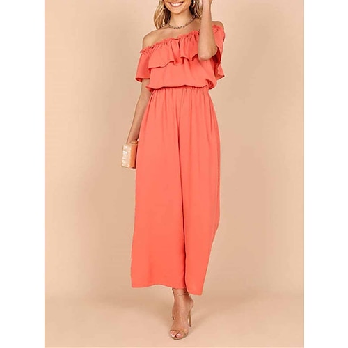 

Mujer Mono Volante Espalda al Aire Color sólido Hombros Caídos Ropa de calle Oficina Trabajo Ajuste regular Manga Corta Naranja S M L Verano