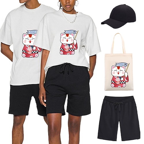 

Dyr Katt T-skjorte Shorts Baseballcapen Trykt mønster Graphic Veske Shorts T-Trøye Til Herre Dame Unisex Voksne Varmstempling 100% Polyester Fritid / hverdag