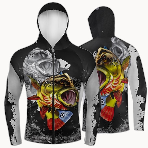 

Hombre La chaqueta con capucha Con Capucha Exterior Manga Larga Protección UV Transpirable Ligero Reductor del Sudor Secado rápido Chaqueta Camiseta Verano Primavera Exterior Pesca Negro