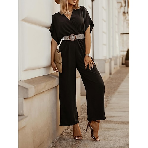 

Damen Jumpsuit mit Schnürung Feste Farbe V Ausschnitt Strassenmode Brautkleider schlicht Strasse Täglich Regular Fit Kurzarm Schwarz Weiß Blau S M L XL Sommer