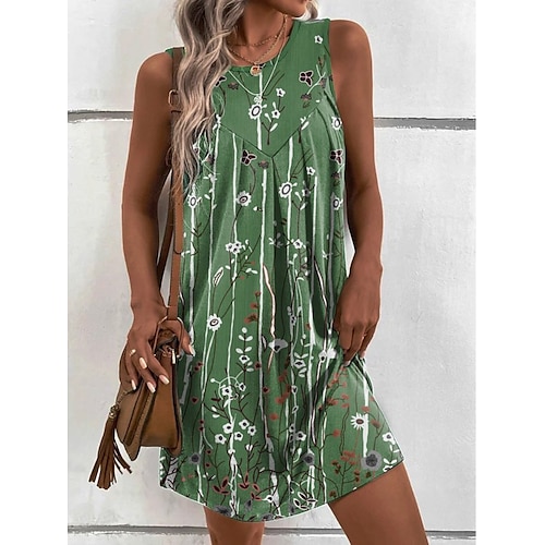 

Per donna Vestito casual Abito senza maniche Abito estivo Floreale Stampa Girocollo Mini abito Attivo Di tendenza Esterno Giornaliero Senza maniche Morbido Verde Estate Primavera S M L XL XXL