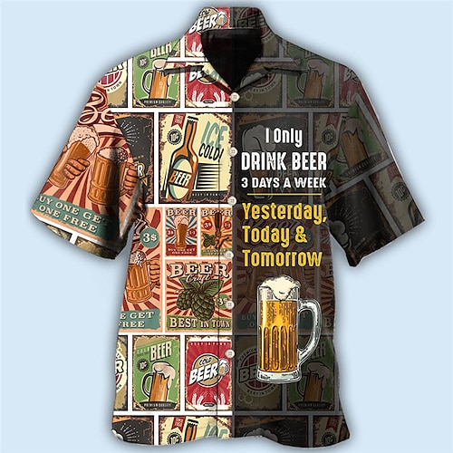 

Men's Shirt Summer Hawaiian Shirt Letter Graphic Prints Beer Cuban Collar Black Blue Outdoor Casual Short Sleeve Print Clothing Apparel Sports Fashion Streetwear Designer