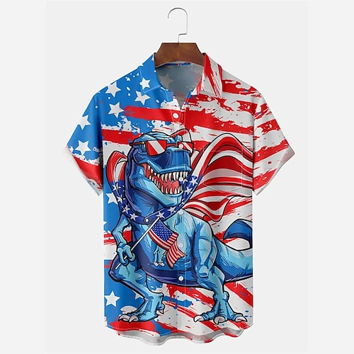 

Homens Camisa Social Camisa havaiana Dinossauro Estampas Abstratas Bandeira americana Aberto para a Lateral Azul Ao ar livre Rua Manga Curta Imprimir Roupa Moda Designer Casual Macia