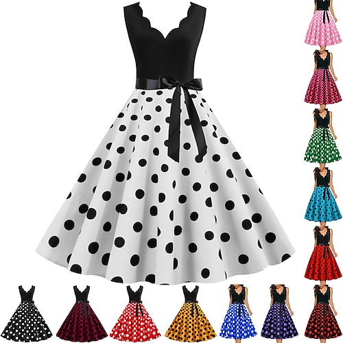 

Polka Dots 1950s Cocktail Dress Vintage Dress Dress Rockabilly Flare Dress Audrey Hepburn Women's Adults' Cosplay Costume Christmas Evening Party Engagement Party Homecoming Dress Spring & Summer