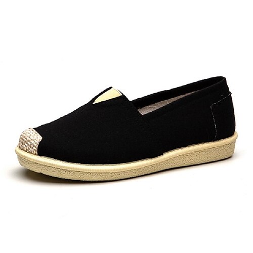 

Dame Slip-Ons Slip-on sneakers Daglig Flade hæle Rund Tå Afslappet Elastisk stof Hjemmesko Helfarve Sort Hvid