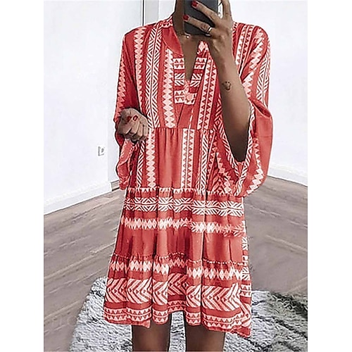 

Per donna Vestito casual Abito estivo Abito stampato Fantasia geometrica Stampa A V Mini abito Attivo Di tendenza Esterno Giornaliero Manica a 3/4 Standard Nero Rosso Blu Estate Primavera S M L XL XXL