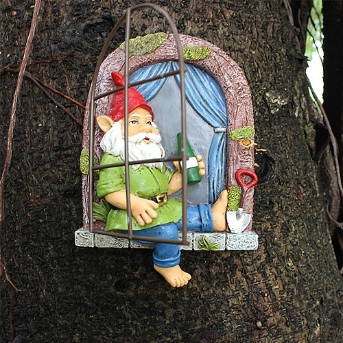 

1pc Drinking Dwarfs Statues, Fairy Tree Sculpture For Kids Room, Wall And Trees Outdoor, Miniature Garden Outdoor Decor Accessories