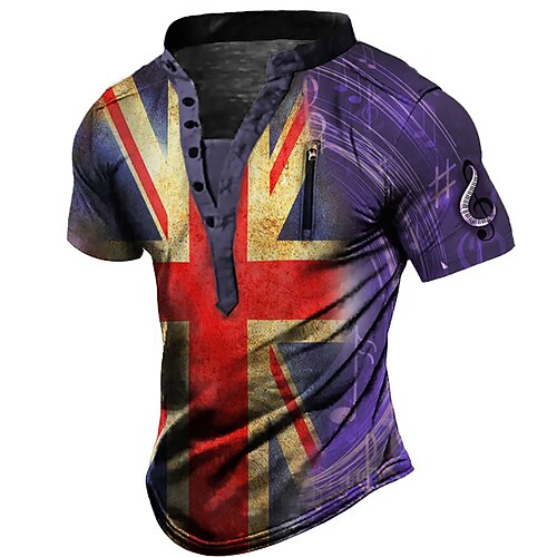 

Per uomo Camicia Henley maglietta Pop art Bandiera Colletto alla coreana Abbigliamento Stampa 3D Esterno Giornaliero Manica corta Zip frontale Stampa Di tendenza Originale Informale