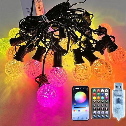 

rgb g40 ampoule guirlande lumineuse led décor de noël fée guirlande lumières bluetooth app à distance usb alimenté pour mariage nouvel an fête de vacances 5m 10leds / 8m 25leds