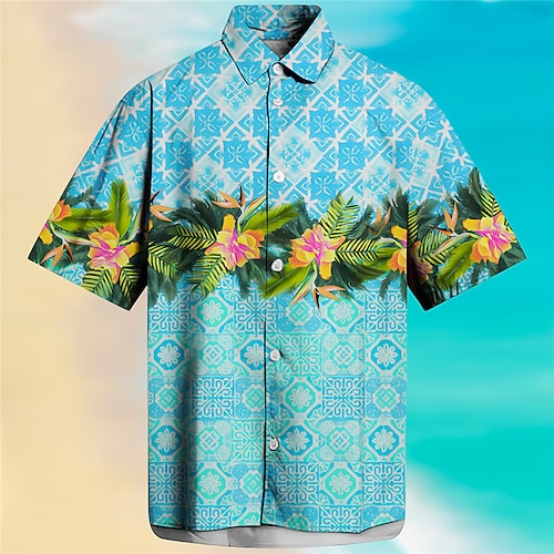 

Hombre Camisa camisa hawaiana Floral Mariposa Estampados Cuello Vuelto Albaricoque Azul Piscina Exterior Calle Mangas cortas Estampado Ropa Moda Ropa de calle Design Suave