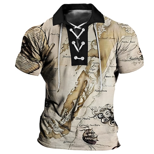 

Per uomo POLO Camicia da golf Golf Mappa Stampe astratte Vintage ▾ Navi Collo ripiegabile Cachi Grigio Esterno Strada Manica corta A cordoncino Stampa Abbigliamento Sportivo Di tendenza Streetwear