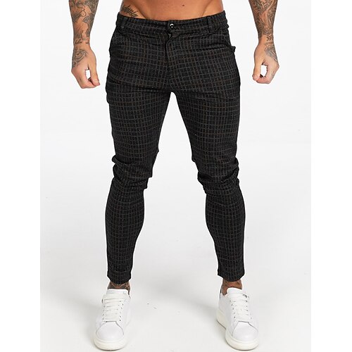 

Per uomo Pantaloni Chino Pantaloni chino Tasche Stampa A quadri Comfort Traspirante Esterno Giornaliero Per uscire Misto cotone Informale Nero