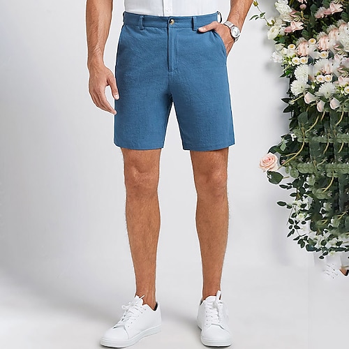 

Herre Shorts Lin Shorts Sommershorts Lomme عادي Komfort Pustende utendørs Daglig Ut på byen Lin / bomullsblanding Fritid Svart Blå