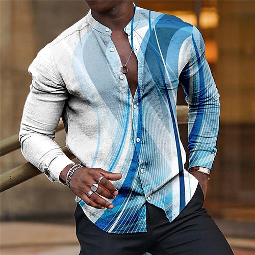 

Homens Camisa Social camisa de linho Gradiente Estampas Abstratas Linear Colarinho Chinês Amarelo Vermelho Azul Verde Cinzento Ao ar livre Rua Manga Longa Imprimir Roupa Linho Moda Roupa de rua