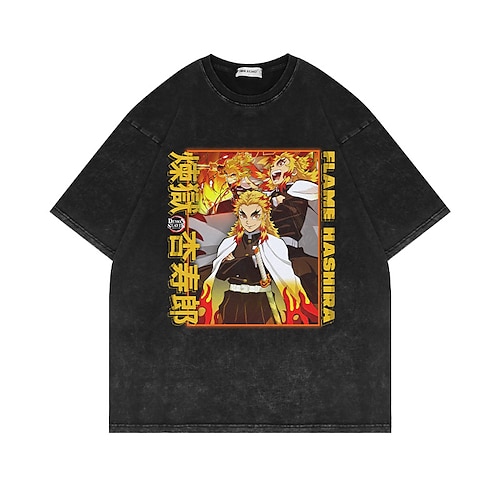 

Demon Slayer: Kimetsu no Yaiba Kamado Tanjiro Hashira T-skjorte Oversized Acid Washed T-skjorte Trykt mønster Graphic T-Trøye Til Herre Dame Unisex Voksne Varmstempling 100% bomull Fritid / hverdag