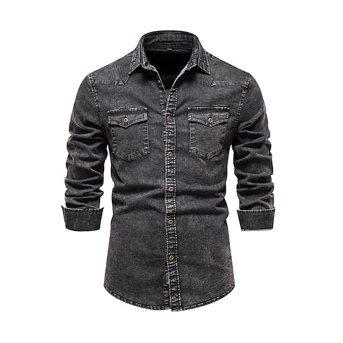 

Per uomo Camicia Camicia di jeans Camicia con bottoni Camicia estiva Maglietta informale Nero Blu Manica lunga Liscio Bavero Giornaliero Da mare Tasca frontale Abbigliamento Di tendenza Informale