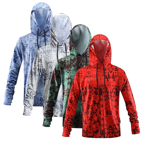 

Men's Hoodie Jacket Hooded Outdoor Long Sleeve UV Protection Breathable Lightweight Sweat wicking Quick Dry Top Summer Spring Outdoor Fishing Red black Blue WhiteGray