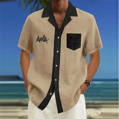 

Hombre Camisa Letra Estampados Cuello Vuelto Caqui Exterior Calle Mangas cortas Estampado Ropa Moda Design Casual Suave