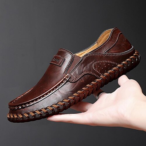 

Herren Loafer Slip On Komfort Schuhe Übergrössen Leder-Loafer Geschäftlich Brautkleider schlicht Outdoor Täglich Wanderschuhe Leder Atmungsaktiv Dunkelbraun Weinrot Schwarz Sommer Frühling