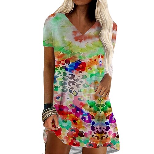 

Dame T-shirt kjole Hverdagskjole Sommerkjole Leopard Trykt mønster V-hals Mini kjole Mode Moderne udendørs Daglig Kortærmet Regulær Grøn Sommer Forår S M L XL XXL