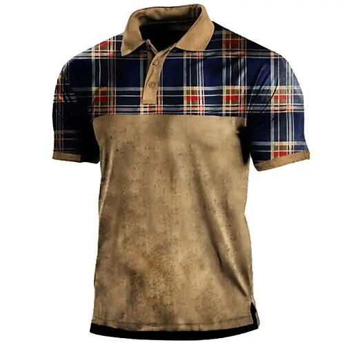 

Herre POLO T-skjorte Golf skjorte Avslappet Ferie Knaphul Klassisk Kortermet Mote Grunnleggende Gitter / Teppe Knapp Sommer Normal Brun POLO T-skjorte