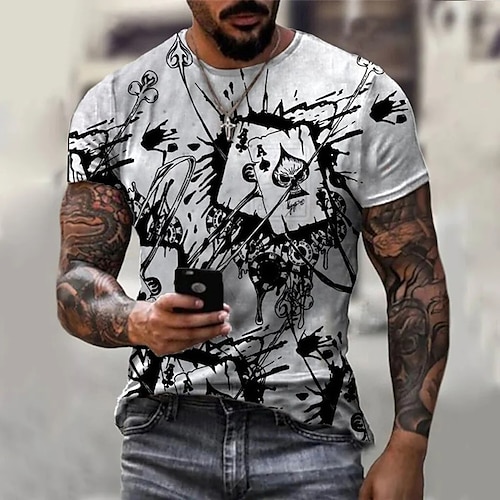 

Herre T-shirt Grafisk Poker Rund hals Tøj 3D-udskrivning udendørs Daglig Kortærmet Trykt mønster Mode Designer Årgang