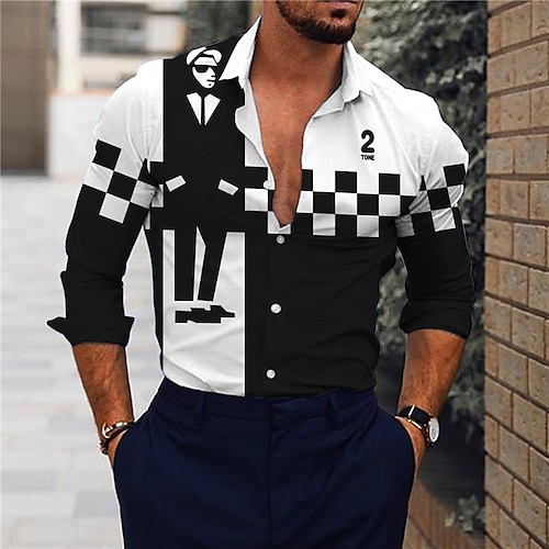 

Homme Chemise Plaid Imprimés Photos Portrait Col rabattu Noir bleu marine Extérieur Plein Air manche longue Imprimer Vêtement Tenue Mode Vêtement de rue Design Décontractées