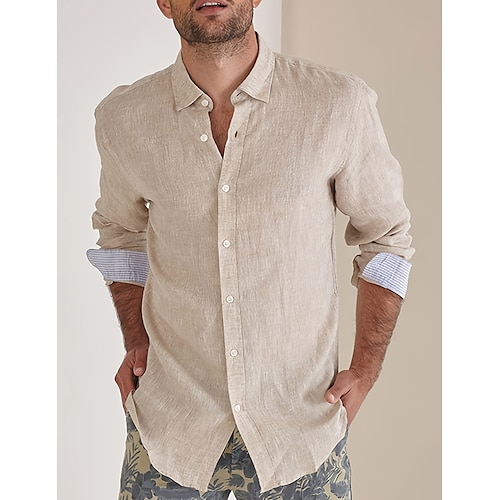 

Per uomo camicia di lino Camicia Camicia estiva Maglietta informale Camicia da spiaggia Beige Manica lunga Liscio Bavero Primavera estate Hawaiano Per eventi Abbigliamento Di base