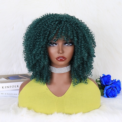 

Parrucche sintetiche Profondo riccio Afro crespo Frangetta dritta A macchina Parrucca 12 pollici fluorescente verde Nero / Verde scuro Capelli sintetici Per donna Soffice Regolabili Classico Verde