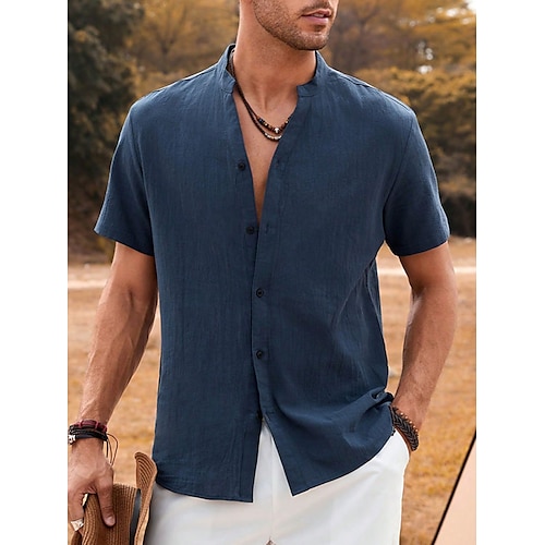 

Per uomo Camicia Camicia con bottoni Camicia estiva Maglietta informale Blu marino Manica corta Liscio A fascia Giornaliero Da mare Abbigliamento Di tendenza Informale Comodo