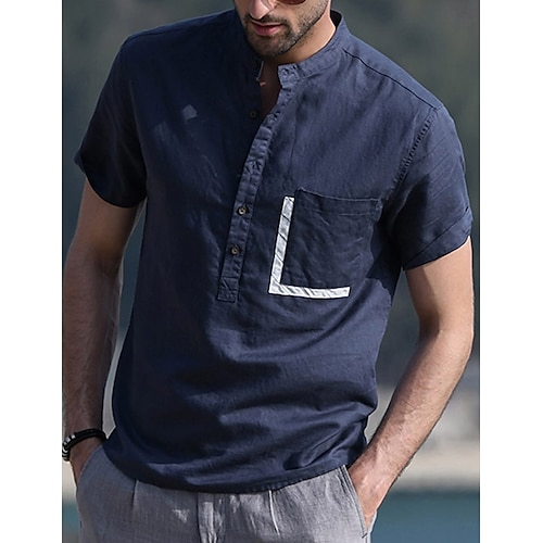 

Per uomo camicia di lino Camicia Camicia estiva Maglietta informale Camicia da spiaggia Blu Manica corta Liscio Colletto alla coreana Primavera estate Hawaiano Per eventi Abbigliamento Tasche