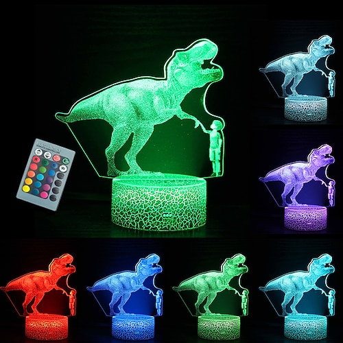 

dinosaur legetøj 3d nat lys lampe - børn børn gave til drenge 16 led farver skiftende belysning touch usb ladning bord skrivebord soveværelse dekoration fede gaver ideer fødselsdag jul til baby venner