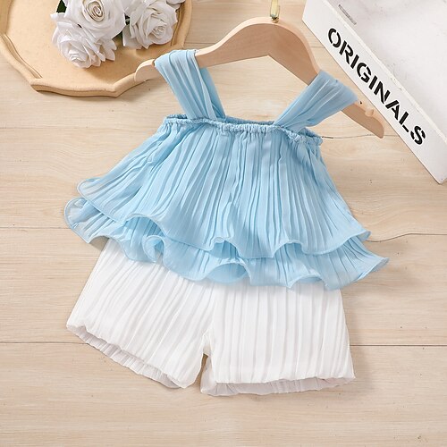 

2 pezzi Bambino (1-4 anni) Da ragazza Tinta unica Set canotta e pantaloncini Impostato Senza maniche Attivo Informale 3-7 anni Estate Marrone scuro Rosa Azzurro cielo